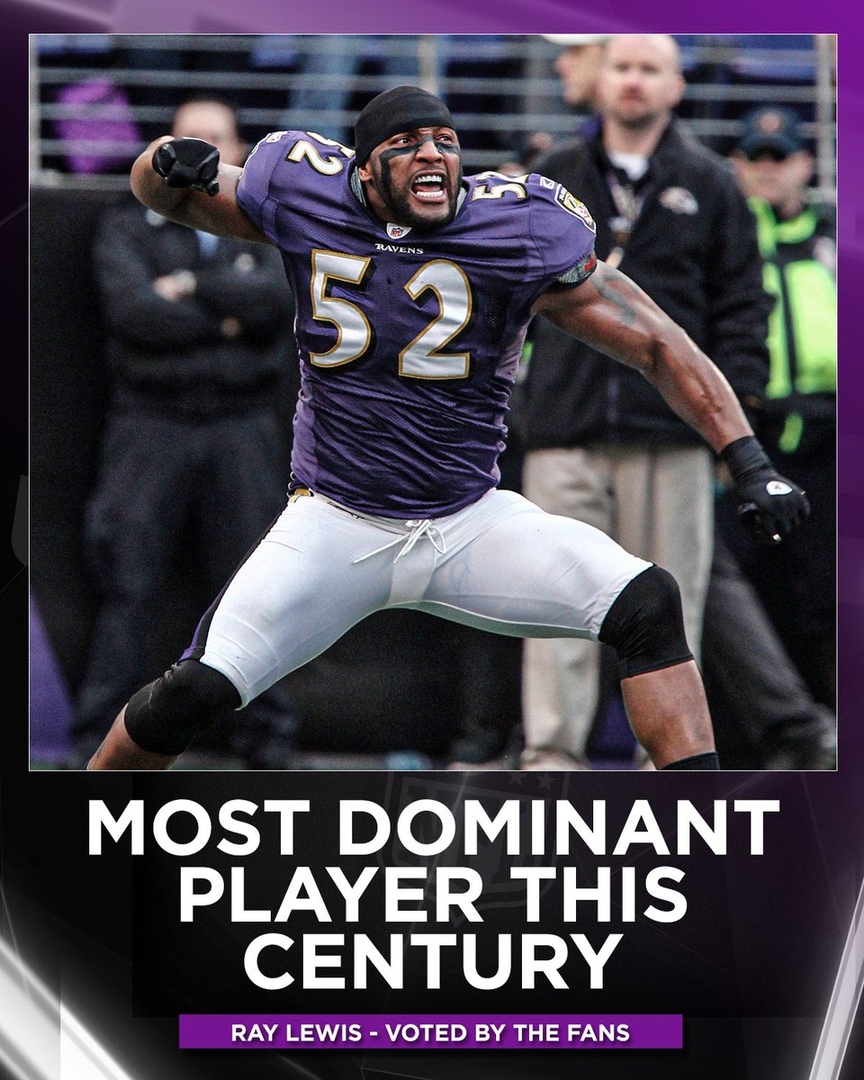 SNFonNBC's tweet photo. From 175 players down to 1‼️

YOU the fans have voted Ray Lewis as the most DOMINANT player (not including QBs) of the 21st century. 💪

#RavensFlock https://t.co/vVXgONciV8