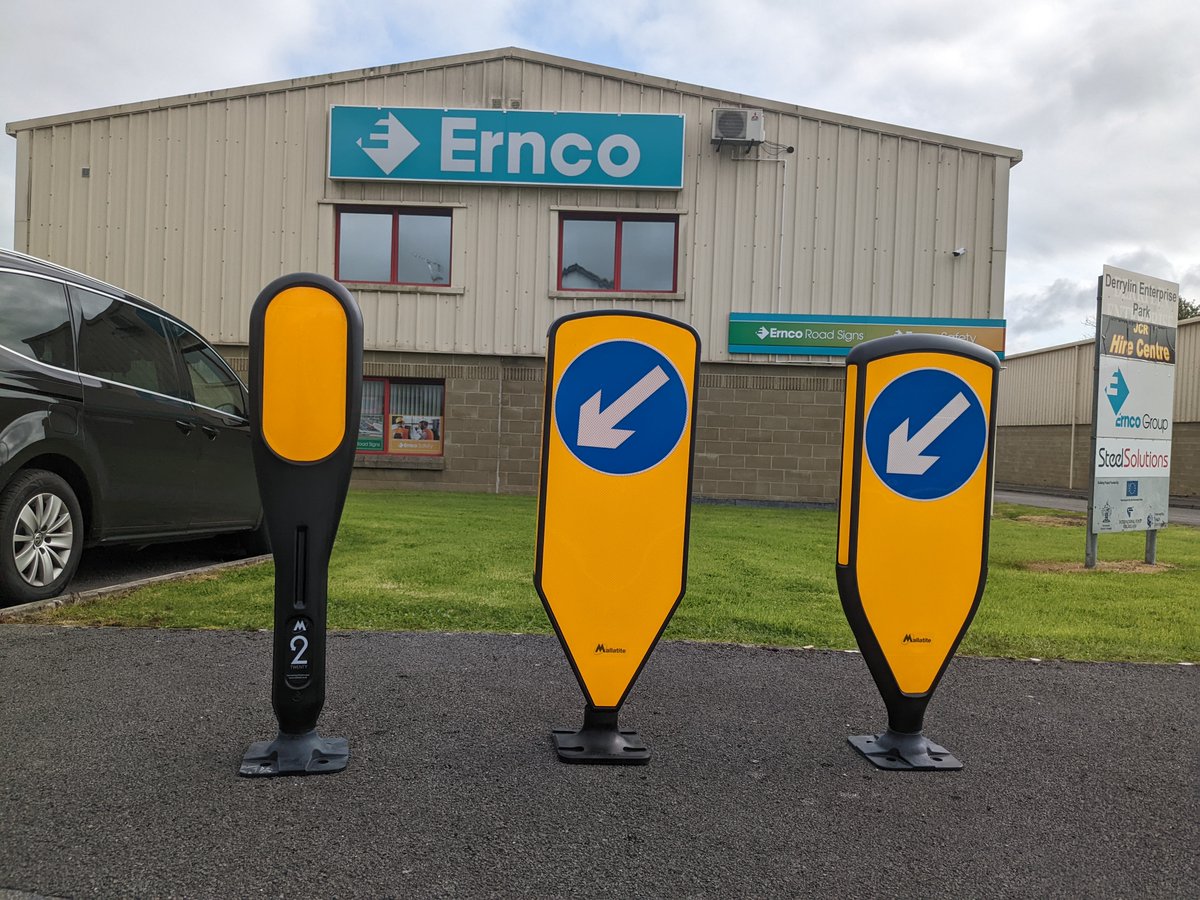 Reboundable bollards now stocked <a href="/ErncoGroup/">Ernco-Group</a>. Available as single-sided, double-sided, or cycle lane narrow these bollards have 360° visibility and are manufactured with a 100% recyclable shell. Keep Left/Right, Splitter Arrow, or Bicycle symbols in Class RA2 sheeting available.