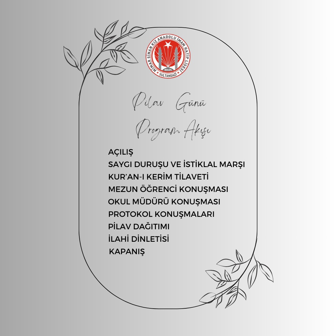 3 Eylül Pazar günü saat 17:00'da başlayacak Pilav Günü programımıza siz değerli misafirlerimizi bekliyoruz. 
<a href="/sultangazimem1/">Sultangazi İlçe Millî Eğitim Müdürlüğü</a> 
<a href="/avadursun/">Abdurrahman Dursun</a> 
<a href="/necatitekbas/">Necati TEKBAŞ</a> 
<a href="/BAKIRPINAR/">Pınar</a>