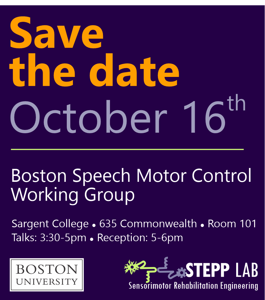 📅 Save the date! The Boston Speech Motor Control Working Group will meet at Sargent College on Oct 16, 2023 to hear about the latest work by Boston-area researchers in the area of speech motor control. Reception sponsored by <a href="/BUSargent/">Sargent College, Boston University</a> 
sites.bu.edu/stepplab/upcom…
