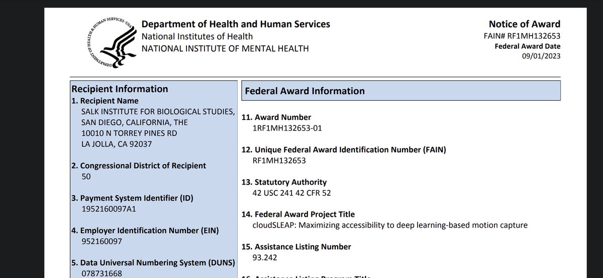 Just under 2 years after starting my lab <a href="/salkinstitute/">Salk Institute</a>, happy to announce our first major NOA: a single PI R01 from the #BRAINinitiative <a href="/NIMHgov/">National Institute of Mental Health (NIMH)</a>!! 🍾

More (details, jobs, thanks) in the 🧵⬇️