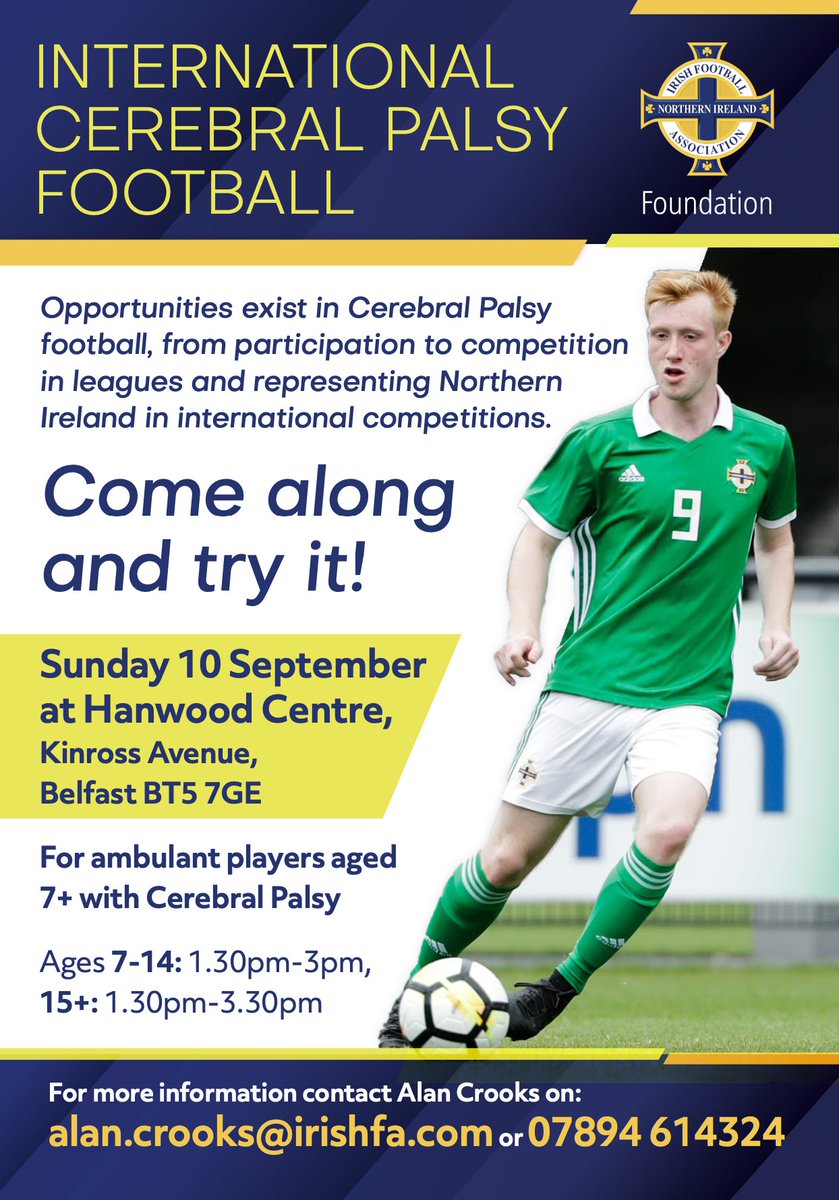 📣 Cerebral Palsy Football is open to boys and girls aged 7+ 📧 Email alan.crooks@irishfa.com to register your interest ⤵️