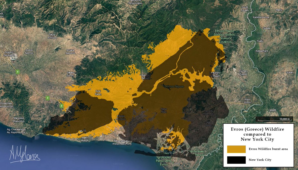 ianbremmer's tweet photo. greece wildfire is biggest observed in europe this century
 
burning area larger than nyc: https://t.co/IW90yHAJge