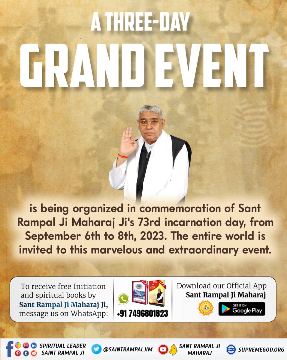 Shrishtii_'s tweet photo. #तीन_दिवसीय_विशाल_भंडारा

A three - day grand event is going to held in 9 Satlok Ashram of Sant Rampal Ji Maharaj on his auspicious incarnation day where the entire world is invited to this marvelous extraordinary program. https://t.co/0byLFymvDo