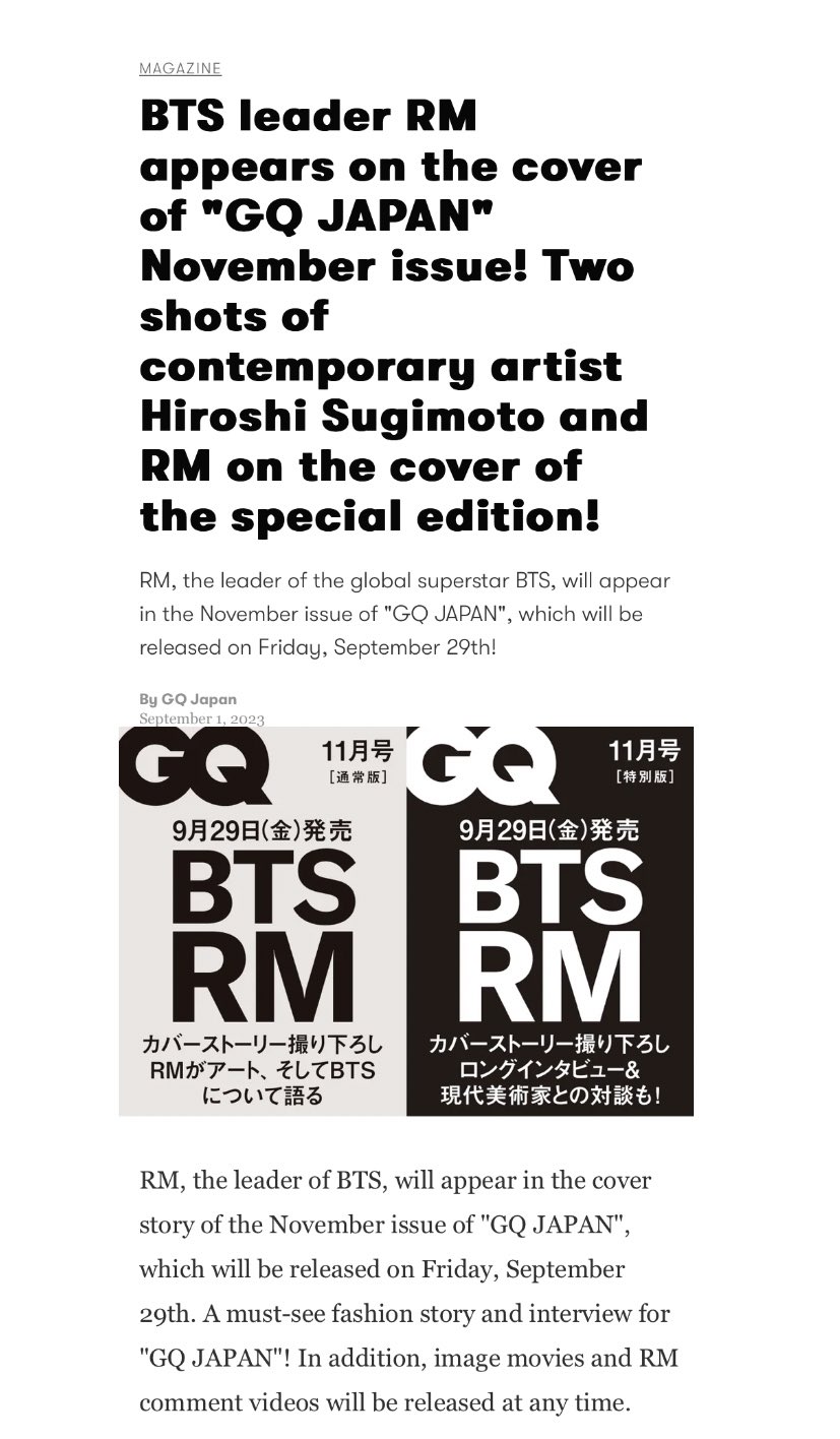 BTS Kim Namjoon - GQ JAPAN@GQJAPAN posted RM of BTS will