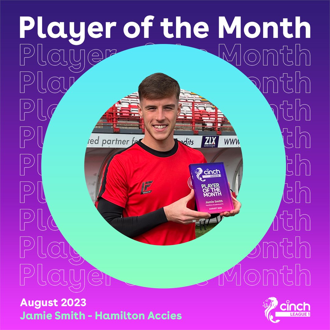 Congratulations to <a href="/acciesfc/">Hamilton Accies FC news stats info</a>'s Jamie Smith, who has been presented with the #cinchL1 Player of the Month award for August! 

<a href="/cinchuk/">cinch</a>