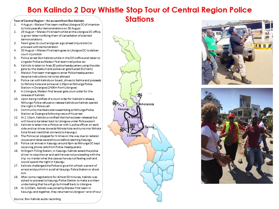 MalawiElects's tweet photo. #BonKalindo 2 day whistle stop tour of central region police stations
- Taken to 4 police stations
- Accorded VIP protection with close to 18 police officers
- Witnessed 5 engine coolant boilings
- Covered over 5ookms in a police vehicle https://t.co/rQslUgCLJ2