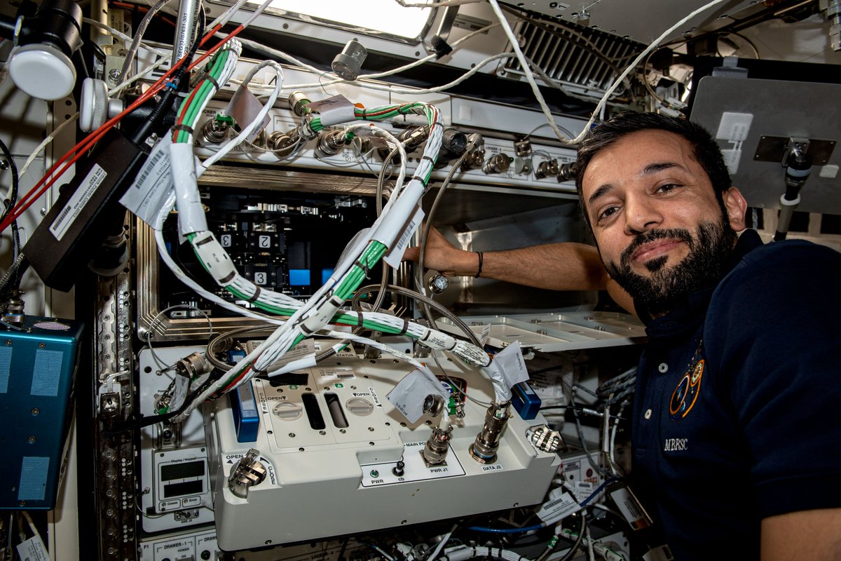 MVP Cell-02 seeks to understand how microorganisms adapt to the space environment, an important component of future space exploration. 🦠 Pictured below, @Astro_Alneyadi initiates and installs MVP Cell-02A aboard the @Space_Station.