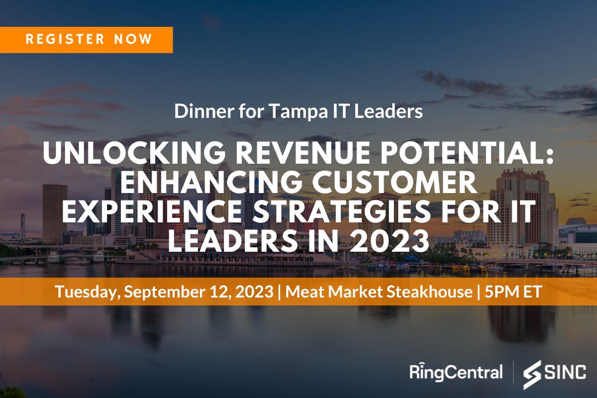 Attention Tampa IT &amp; Security Leaders! 🔥

Join us for a networking dinner where we'll dive into unlocking revenue potential by enhancing customer experience strategies for IT Leaders. 

Expand your network, and exchange knowledge. Secure your spot now: sincusa.com/events/ringcen…