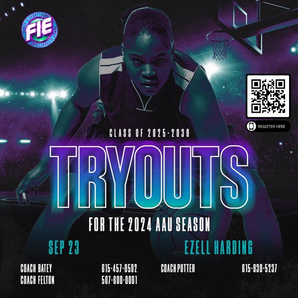 Ready to ball out with the best? Family Is Everything Outreach AAU Basketball Tryouts are just around the corner! 🏀

2025-2027 Teams: 11am - 1pm 
2028-2030 Teams: 1:30pm - 3:30pm

Coach Batey: 615-457-0592
Coach Felton: 507-600-0061
Coach Potter: 615-939-5237