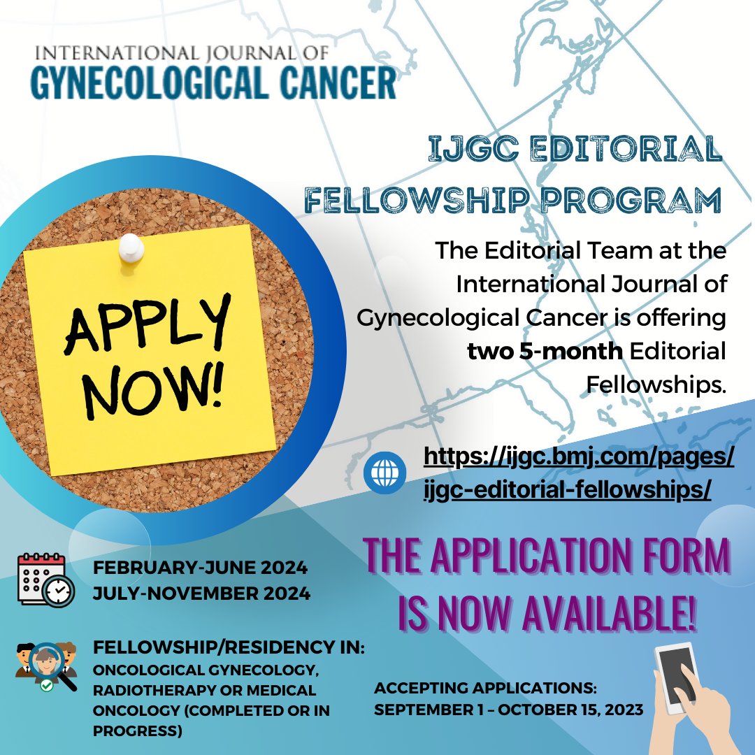 IJGC (@ijgconline) on Twitter photo ⚠️
The application form is now available‼️
Be part of our #EditorialFellowship program and learn from the best!
Apply now! bit.ly/44A52rn
<a href="/pedroramirezMD/">Pedro T Ramirez</a> <a href="/HsuMd/">Arthur_HC_Hsu</a> <a href="/JayrajAarthi/">Aarthi S Jayraj</a> <a href="/AndreFernandes2/">Andreina Fernandes</a> <a href="/IGCSociety/">IGCS</a> <a href="/ESGO_society/">ESGO</a> <a href="/ENYGO_official/">European Network of Young Gynae Oncologists</a> <a href="/OncoAlert/">OncoAlert</a> <a href="/IJGCfellows/">IJGC Fellows</a> <a href="/GynMe4/">SoMe4GynOnc</a> ⚠️
The application form is now available‼️
Be part of our #EditorialFellowship program and learn from the best!
Apply now! bit.ly/44A52rn
<a href="/pedroramirezMD/">Pedro T Ramirez</a> <a href="/HsuMd/">Arthur_HC_Hsu</a> <a href="/JayrajAarthi/">Aarthi S Jayraj</a> <a href="/AndreFernandes2/">Andreina Fernandes</a> <a href="/IGCSociety/">IGCS</a> <a href="/ESGO_society/">ESGO</a> <a href="/ENYGO_official/">European Network of Young Gynae Oncologists</a> <a href="/OncoAlert/">OncoAlert</a> <a href="/IJGCfellows/">IJGC Fellows</a> <a href="/GynMe4/">SoMe4GynOnc</a>