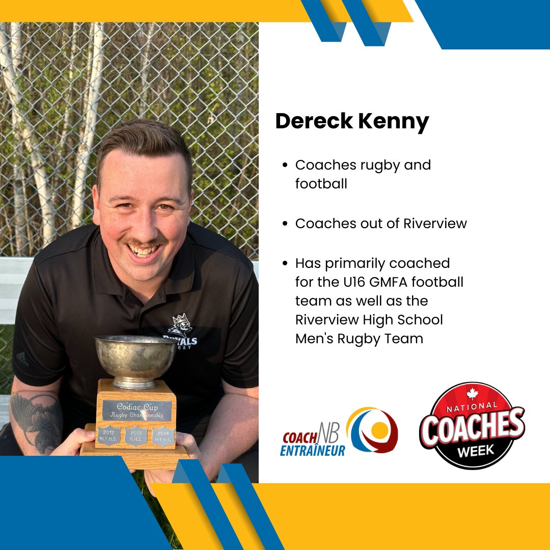 During National Coaches Week, Coach NB will be highlighting coaches from around the province who were nominated by their athletes or fellow coaches!
Today we are highlighting Derek Kenny! 

Thank you coach Derek for your commitment to growing sport in New Brunswick!
