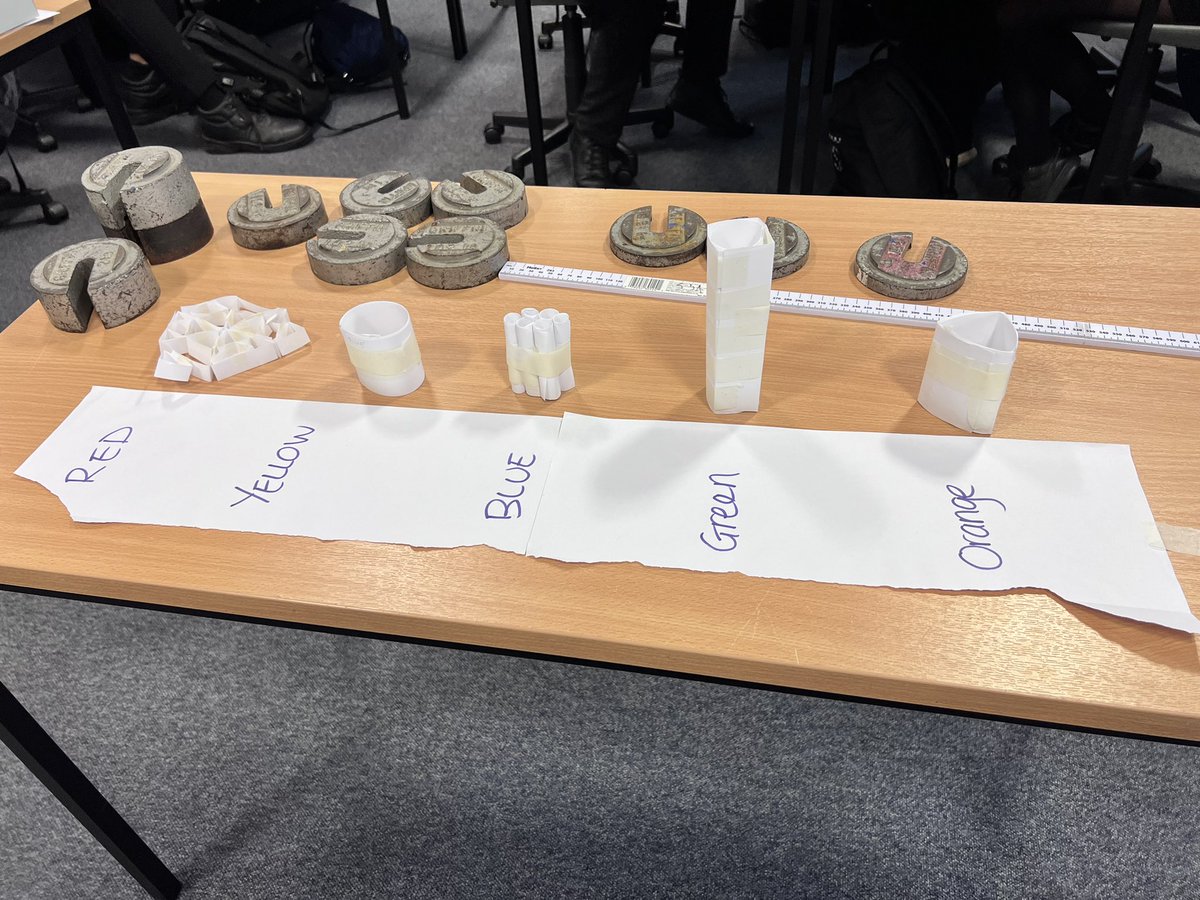 TechnologiesDHS's tweet photo. Before and after! 

Our S3 engineering teams were challenged today to build a strong tower out of a single sheet of paper and 0.5m of masking tape. 

The strongest held an amazing 6.5kg! Well done to the Yellow team! 
@DunblaneHS https://t.co/75k9N6fnDF