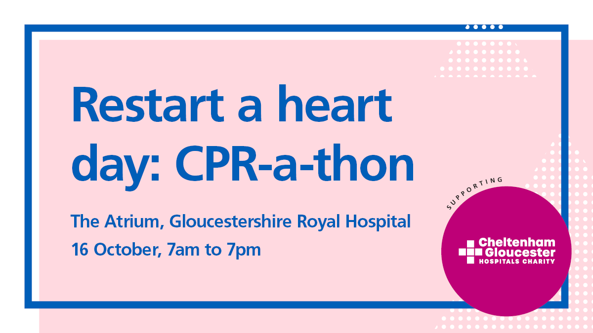 Gloucestershire Hospitals NHS Foundation Trust (@gloshospitals) on Twitter photo Our Resus team are holding a 12-hour CPR-a-thon in aid of <a href="/CGHospCharity/">Cheltenham and Gloucester Hospital Charity</a> this Restart a Heart Day on 16 October.
Join us in the Atrium at GRH and learn CPR and AED (Defibrillator) use.
More: bit.ly/47WIpjG
Donate: gloshospitals.nhs.uk/cpr-a-thon Our Resus team are holding a 12-hour CPR-a-thon in aid of <a href="/CGHospCharity/">Cheltenham and Gloucester Hospital Charity</a> this Restart a Heart Day on 16 October.
Join us in the Atrium at GRH and learn CPR and AED (Defibrillator) use.
More: bit.ly/47WIpjG
Donate: gloshospitals.nhs.uk/cpr-a-thon