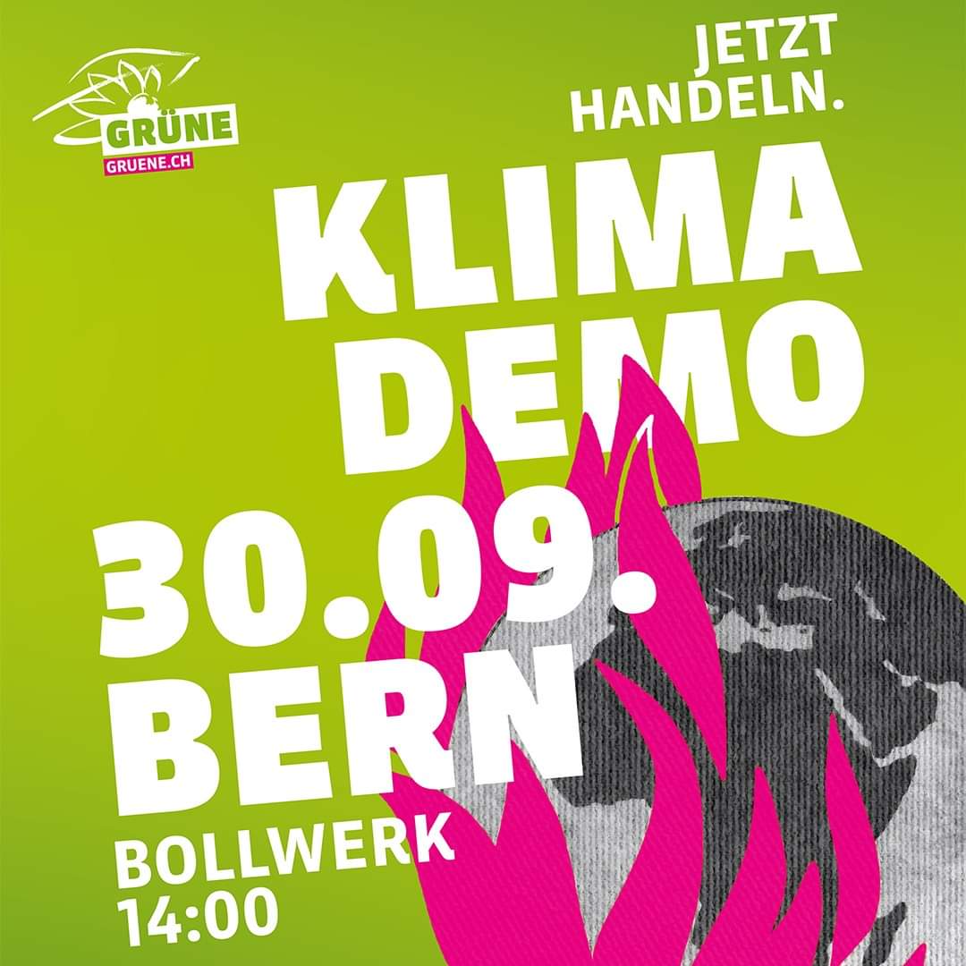 🌍🔥 Hitzewellen & Starkniederschläge zeigen auf: Die #Klimakrise ist jetzt. Heisst auch: Wir müssen JETZT handeln. Dafür braucht es den Druck der Strasse. Demonstrieren wir am 30. September gemeinsam in Bern! #ZusammenFürsKlima 🌍🔥