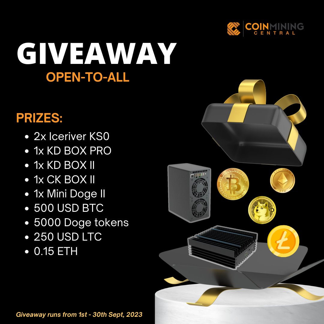 mining_central's tweet image. 🚨 Giveaway Alert: Free and Open-to-all! 🚨

This September, prepare for a giveaway bonanza that's set to thrill.

From the 1st-30th, you could be one of 10 lucky winners to seize miners, crypto, and a host of surprises. 

Full details: gleam.io/kB3yd/sept-202…

[a thread]