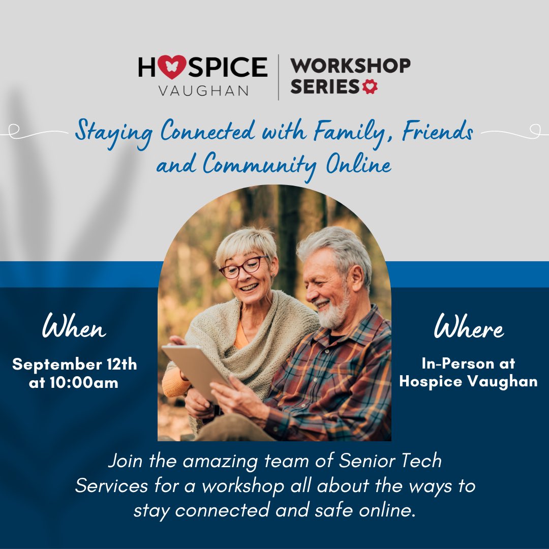 WORKSHOP SERIES: Staying Connected with Family, Friends and My Community Online 💙 What: Learn how to stay connected with your friends, family, and community online while staying safe. When: September 12th, 2023 at 10am Where: In-Person at HV. Call Brianna 905-850-6266 ext.210