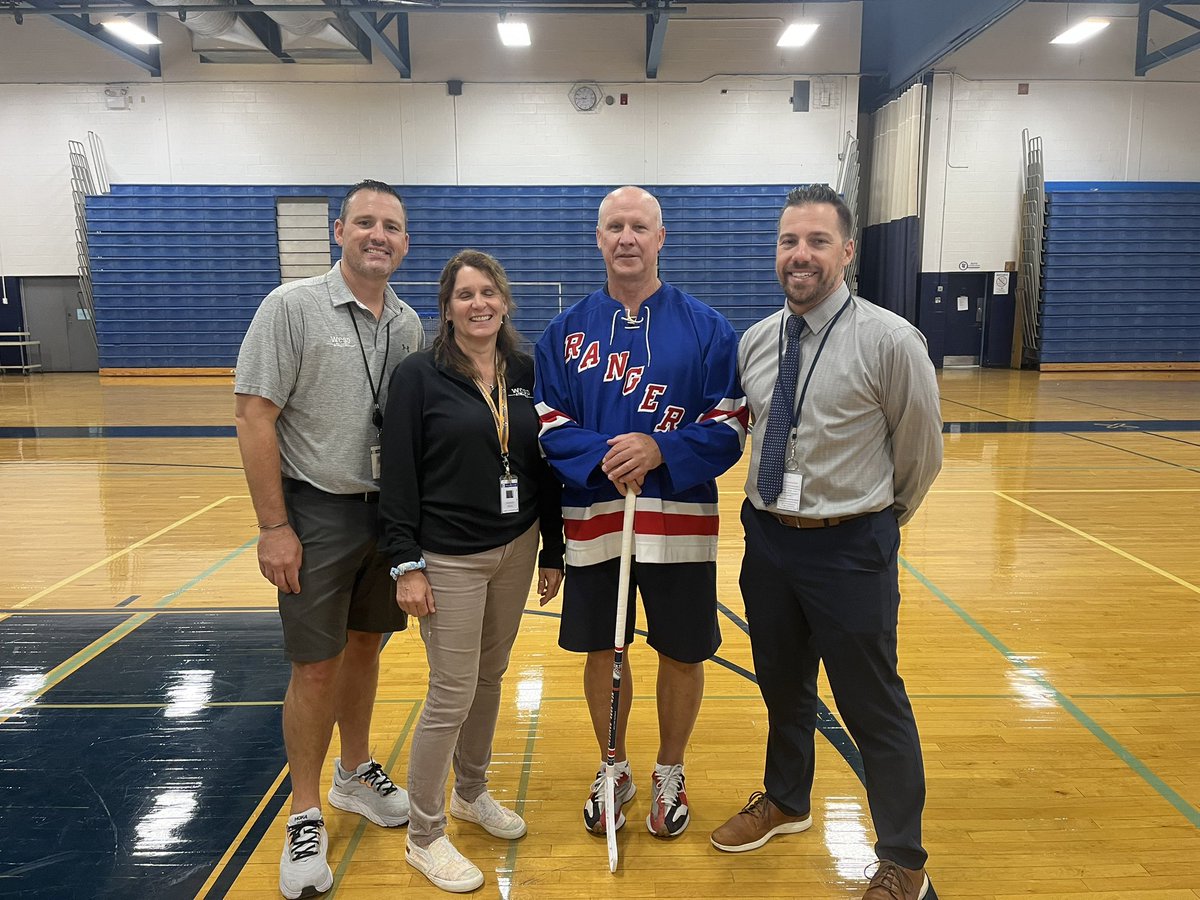 WCSDAthletic's tweet photo. Thanks again to Brian Mullen and the NY Rangers and WCSD's Superintendent, Dr. Bonk for your partnership!!   @WCSDEmpowers @drbonkwcsd @JJEFAthletics @RCKAthletic https://t.co/ORrR1X5Mwa
