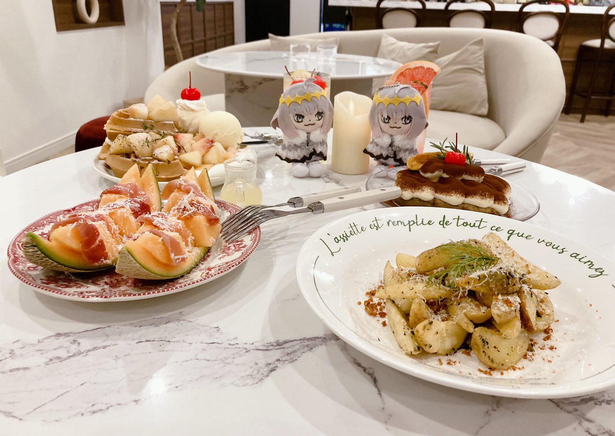 oguri cap (umamusume) food fork photo background table fruit plate food focus  illustration images