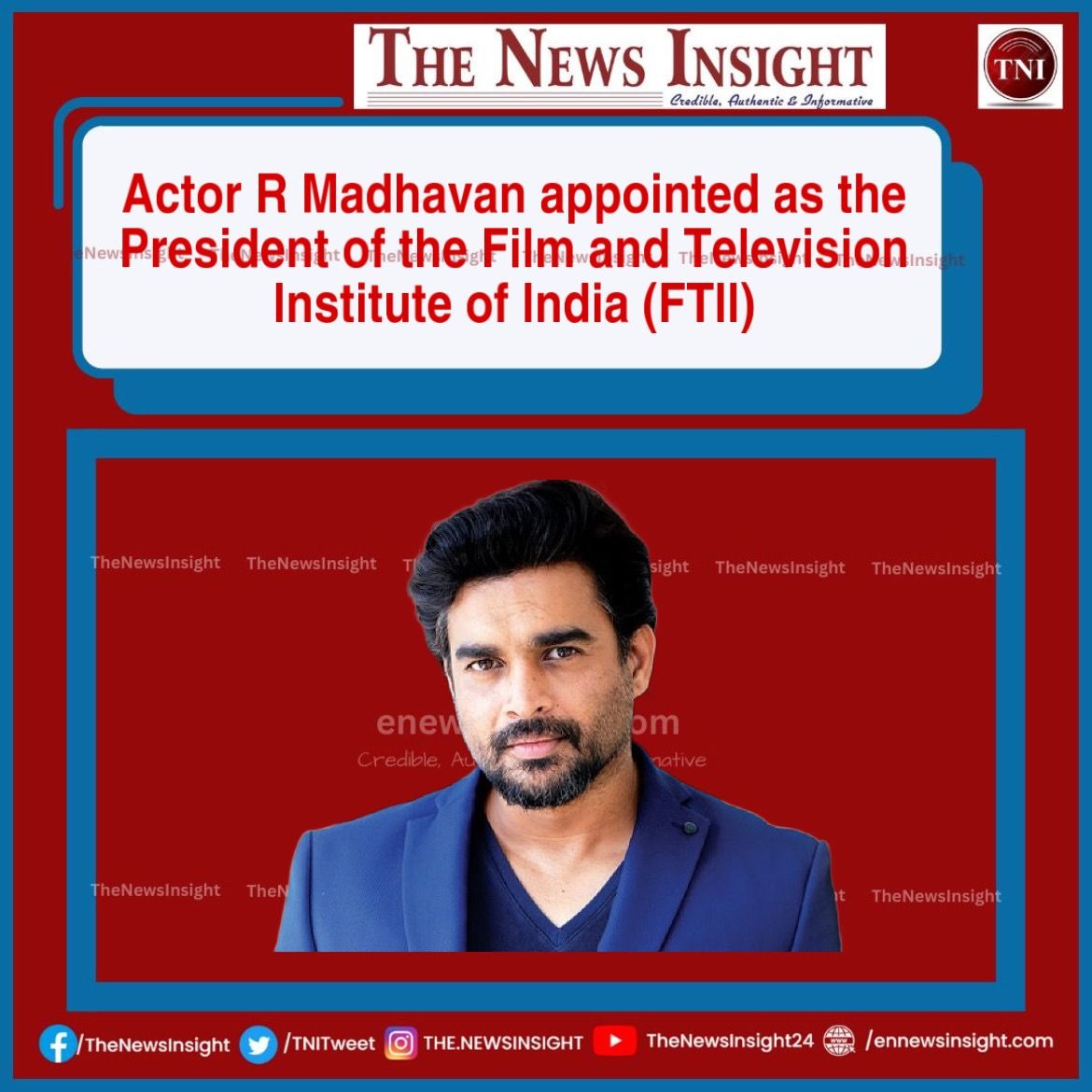Actor R Madhavan appointed as president of the FTII
#madhavan #Bollywood  #RMadhavan #Filmandtelevision #FTII #TNI #Insight