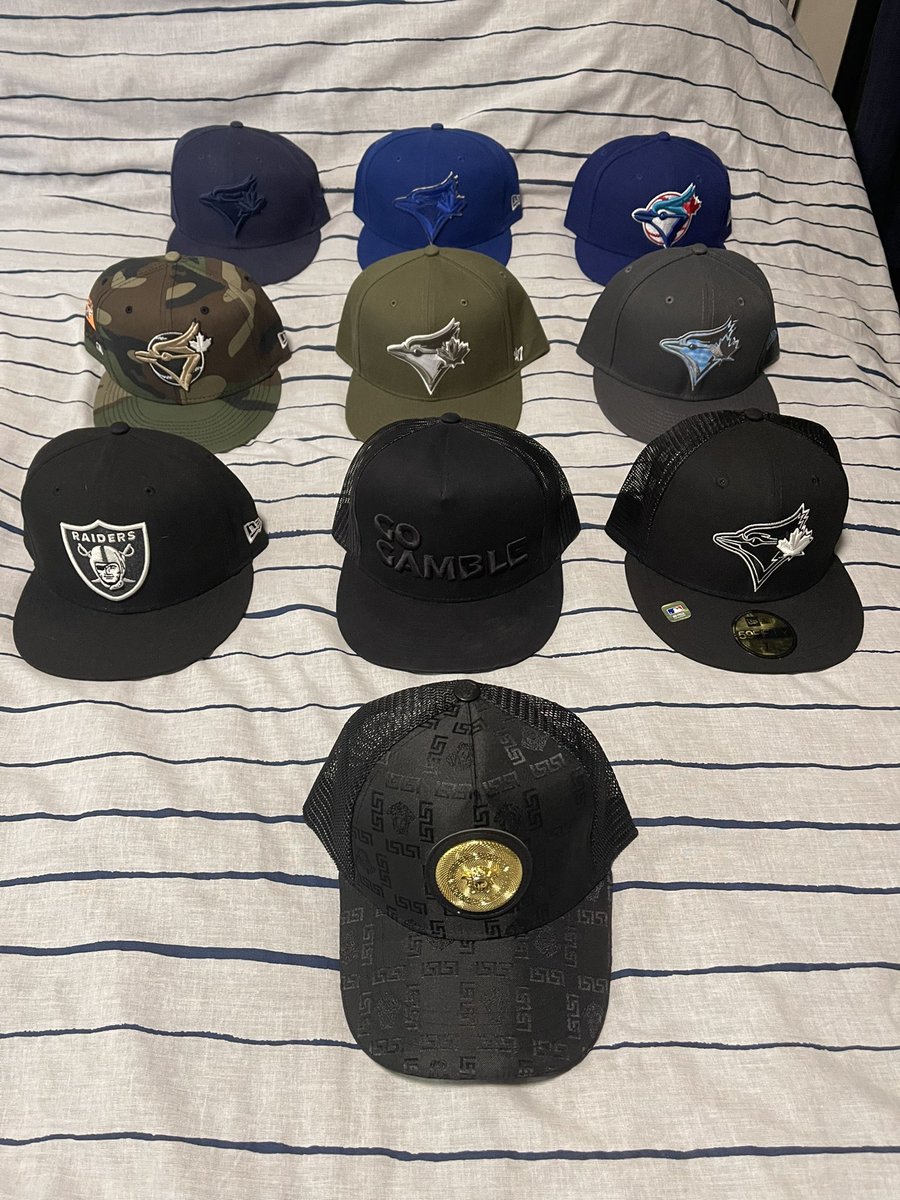 Vegas_Legacy_'s tweet photo. When your 2 days away from going to Vegas, and you finally narrowed your hat selection down to 10 for a 5 night trip lol @TheTrooper97 #gogamble #hats #Vegas #LasVegas @BlueJays #Travel #RaiderNation https://t.co/RkOFJJBgQB