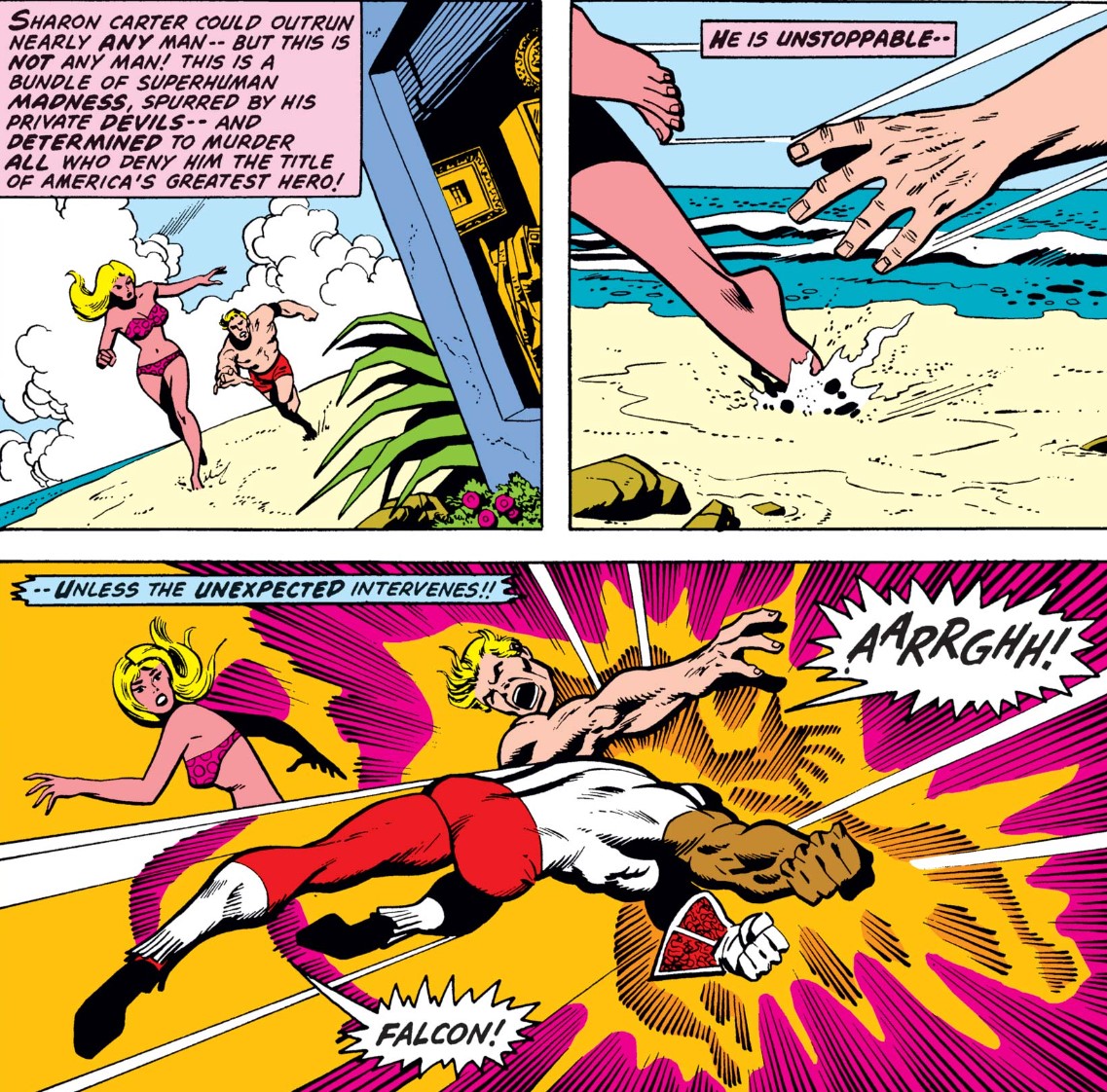 MarvelADay's tweet image. #MarvelADay #Cap155
The Racist Fakers try to lure Sharon into a trap.  Being a trained spy, she notices the total lack of sunburn and flees.  Just before they catch up, Falcon shows up to help. There's no reasonn given as to why the Avengers didn't come with.
JH