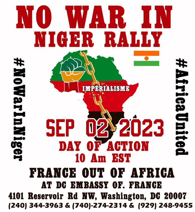 Come out TOMORROW and demand #NoWarInNiger #AfricaUnited #USOutofAfrica #ShutdownAFRICOM!!