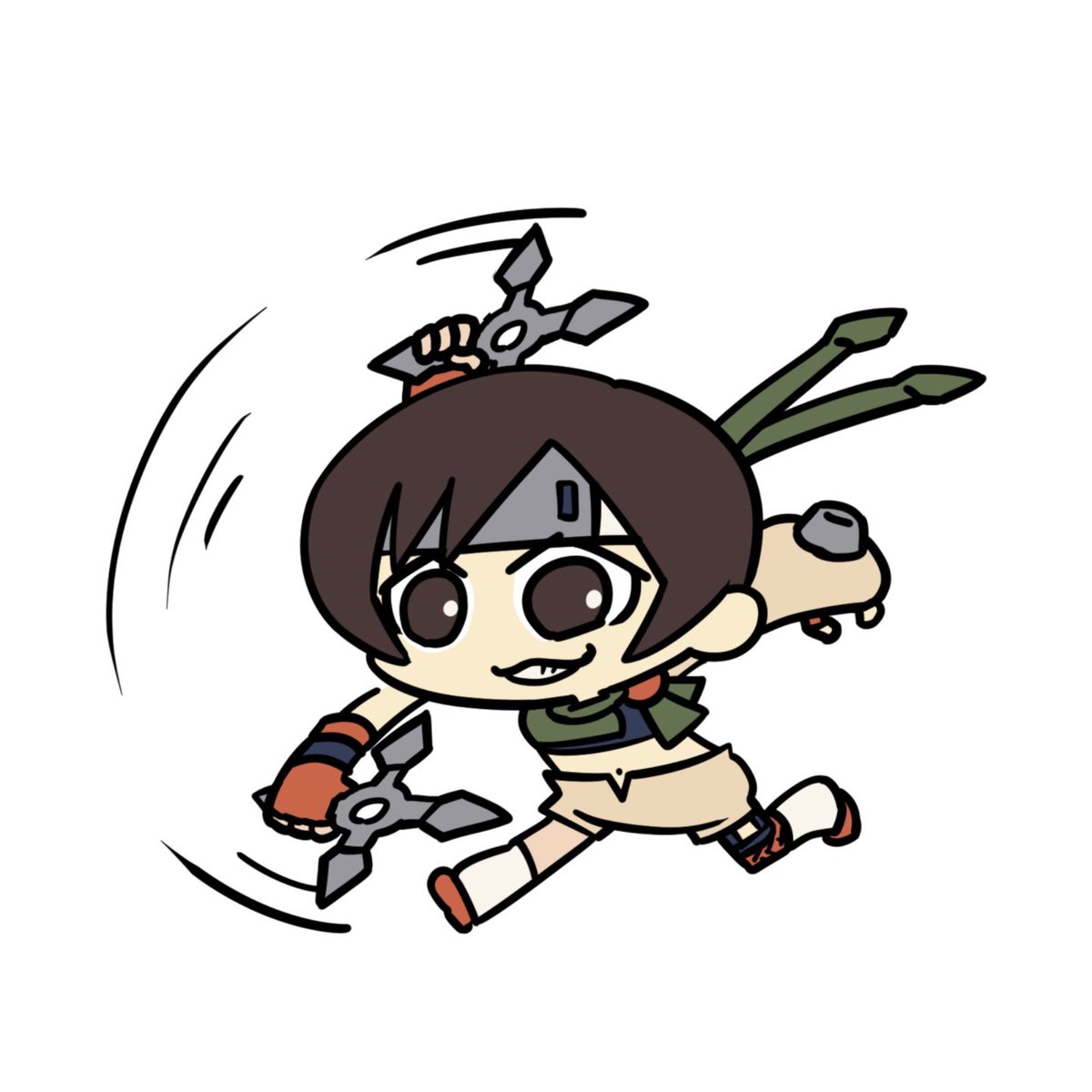 yuffie kisaragi 1girl solo shuriken weapon chibi headband short hair  illustration images