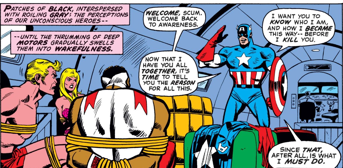 MarvelADay's tweet image. #MarvelADay #Cap155
Sam and Sharon are skilled fighters, but ultimately are no match for two super soldiers.  With everyone captured and tied-up, it's story time!
JH