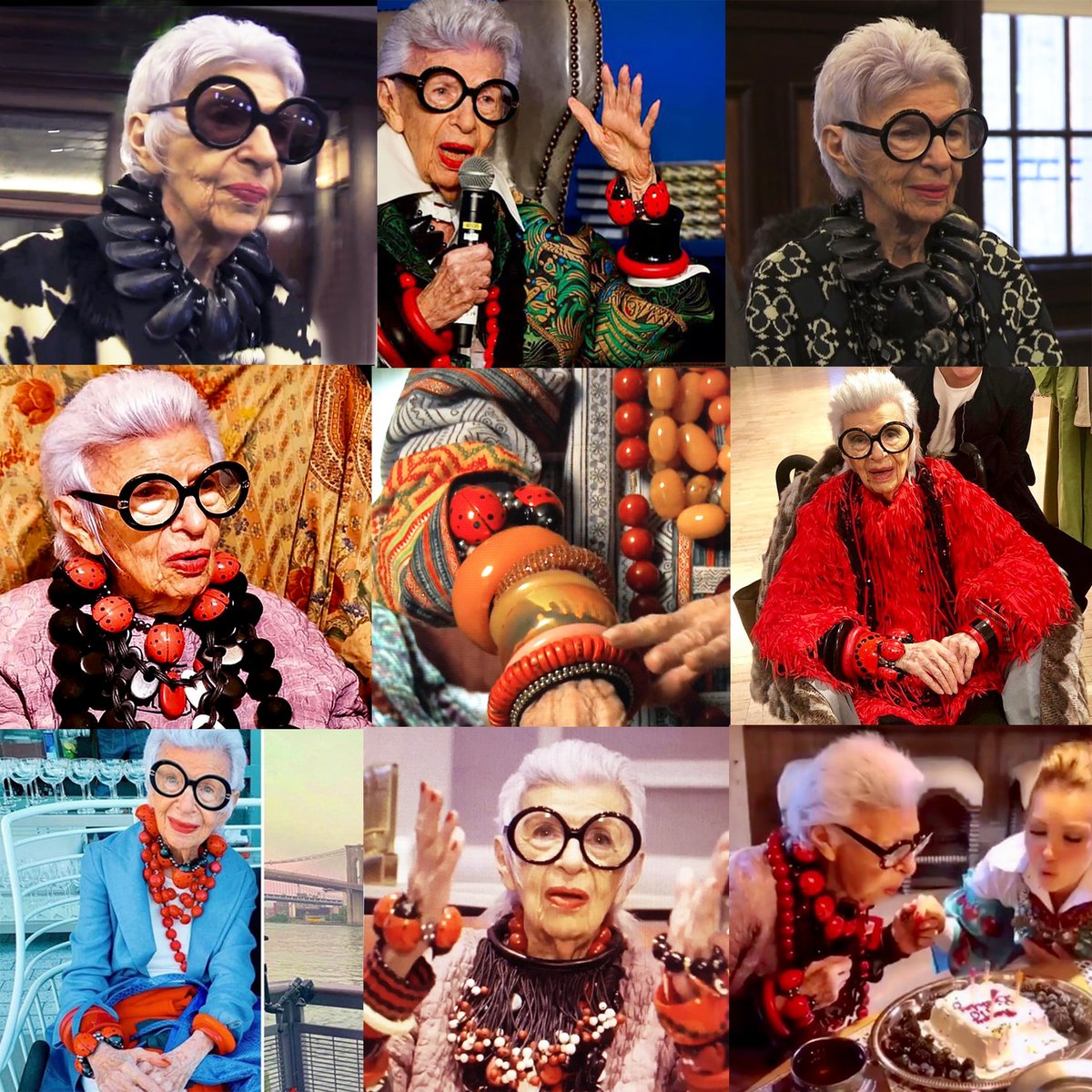Beroemd fashion icoon Iris Apfel (USA) is 102 jaar geworden. Wat bijzonder en zo uniek dat Iris nog steeds mijn sieraden zo vaak draagt. Ik heb Iris Apfel persoonlijk ontmoet, gesproken en veel sieraden met haar gepast in New York (USA). Inekeotte.com