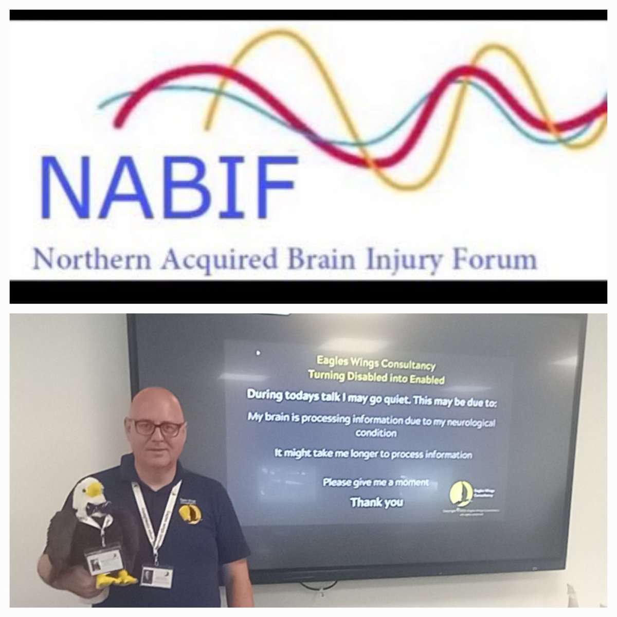 John and Ernie the Eagle enjoyed networking, learning and speaking at the NABIF meeting in Sunderland today, we enjoyed the inspirational talk by Speach Therapy North East.
lnkd.in/gD-JXbFj
#ABI #BrainInjury #Inclusion 
eagleswingsconsultancy 
lnkd.in/eQU5XDSQ
