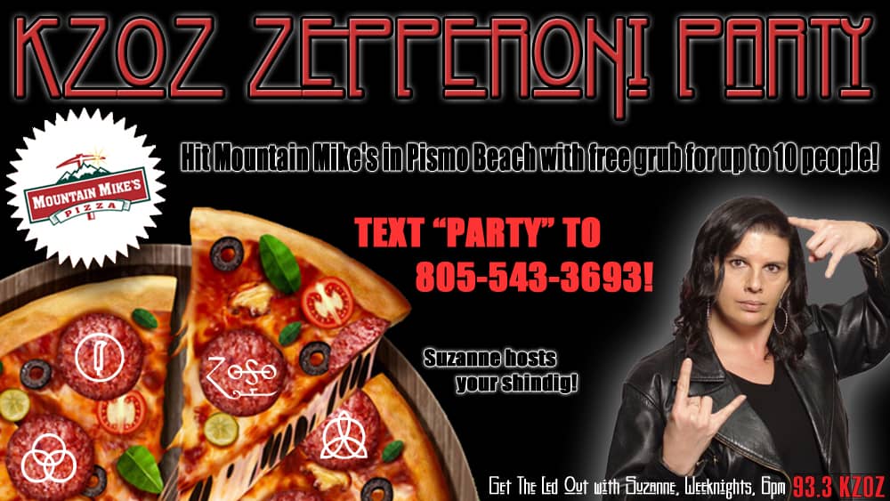 Suzanne is hosting pizza parties at Mountain Mike's in Pismo this fall! Want your own KZOZ Zepperoni Party? Text PARTY to 805-543-3693! kzoz.com/2023/09/01/93-…