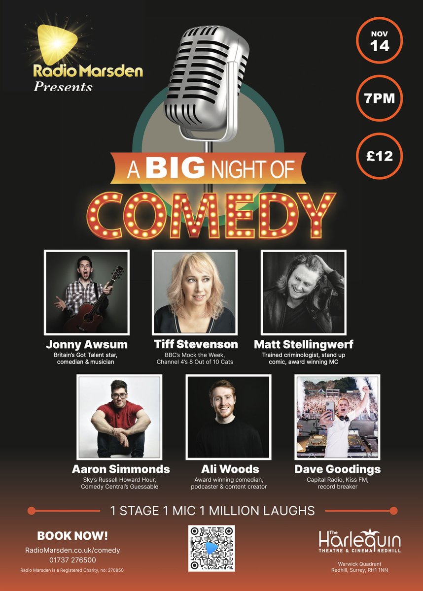 It’s #FundraiserFriday

I’m putting on a night of #standupcomedy in aid of @RadioMarsden 

Big Night of Comedy @HarlequinTheat on 14/11

@tiffstevenson @jonnyawsum @RollingComedian @AliWoodsGigs @M_Stellingwerf @DavidGoodings 

Tickets £12 radiomarsden.co.uk/comedy

@PromoteComedy
