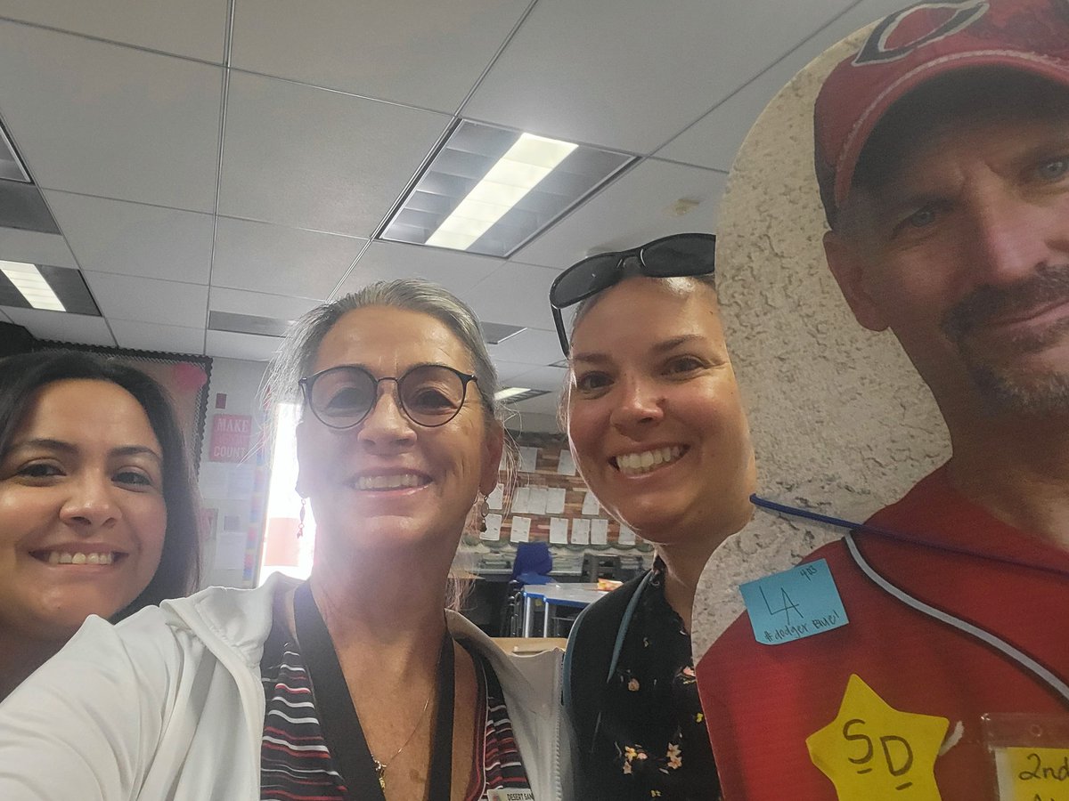 Cardboard Mr. Fisher was in my room today! The kids laughed at him, sitting in my chair ready to teach! @LonghornsLbj <a href="/DesertSandsUSD/">Desert Sands USD</a>