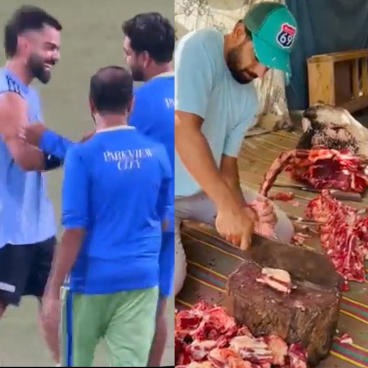 this is haris rauf butcher , he was openly cutting Cows on BakriEid , but its a shame Virat kohli is laughing and shaking hands with a man who cuts our holy mother cows.

we lost as a nation, shame on you kohli @imVkohli 💔😓