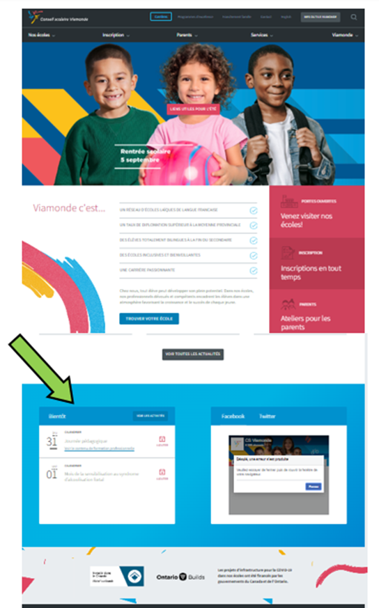 NOUVEAUTÉ - Vous pouvez trouver le contenu des journées pédagogiques du mois d’août en bas de la page d’accueil du conseil scolaire Viamonde dans le calendrier.
Nous vous souhaitons une excellente journée et au plaisir d’accueillir vos enfants le 5 septembre.