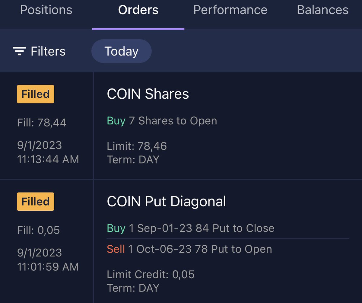 RollingTomLi's tweet photo. $COIN 84p expiration today, extrinsic value down to 0.02. Stock down 6$ below my ATM option. 
Now I stick to puts and bought shares for the free 600,- BP https://t.co/wuS3GAogYr