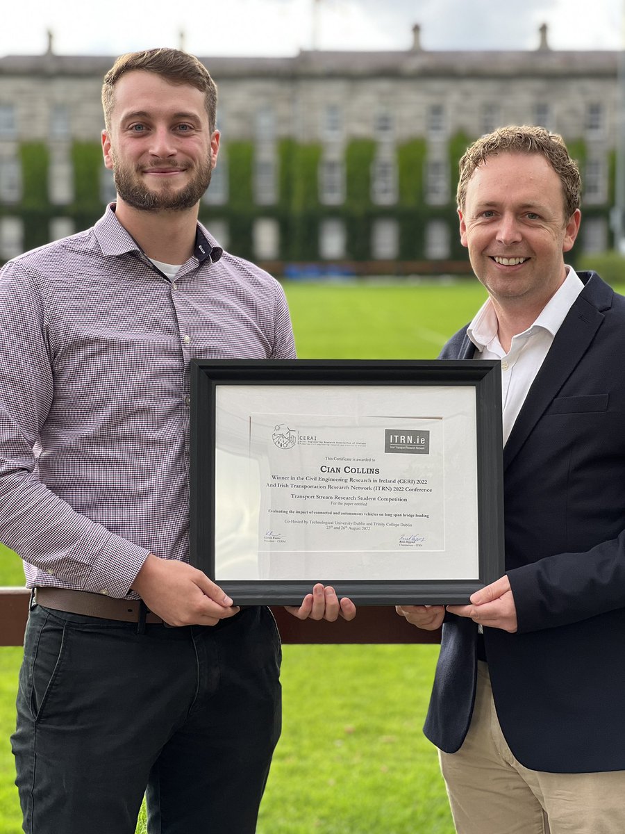 itrn_ie's tweet photo. That’s two-in-a-row Best Paper Awards for @EngineeringAtUL &amp; @UL at the @itrn_ie conferences! Last year Cian Collins and his supervisor Michael Quilligan &amp; this year recents grads Billy Fogarty &amp; Larry Kelly supervised by @RossAEHiggins won top prize! #StudyAtUL https://t.co/v6ZmYlhloh
