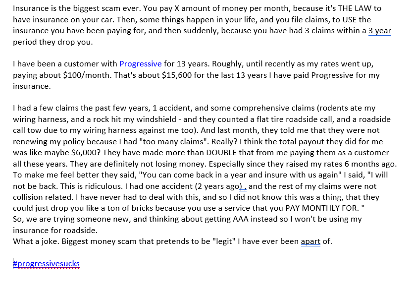 entheend37's tweet photo. @progressive #Progressive #progressivesucks #insurance 

Also - I filed a complaint, and they told me to go pound sand. https://t.co/PqXripjr4T