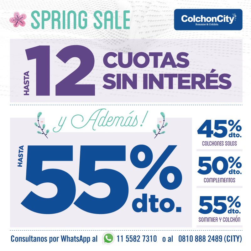 ColchonCity's tweet photo. 🌾Septiembre! 
Este mes todos los productos llevan además de descuentos cuotas sin interés! 
Estamos siempre en línea! 
Un asesor estará disponible para despejar tus dudas de forma personalizada. 

▫️WhatsApp 11 5582 7310 
▫️ 0810.888.2489 https://t.co/X54Su2jKMo