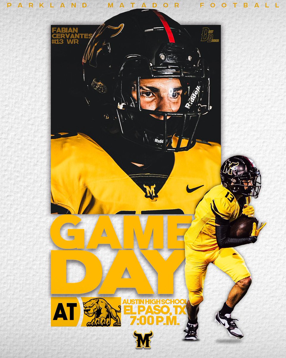 FRIDAY MEANS GAMEDAY! 〽️

Matadors AT Panthers. 7:00 P.M. Kickoff
@leighadrian @JSalgado_PHS @DGonzalezPHS @Ms_Castro_PHS @Drewww_22 @YISDAthletics1 @Fchavezeptimes @ColinDeaverTV @PHSMatadorFB @MatadorStuCo @ParklandCheer @CantguardFae