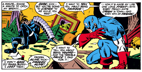 MarvelADay's tweet photo. #Cap153 #MarvelADay You have to remember Cap is from a previous era and so he doesn't know about effective communication tricks like, "When I hear you say X, it makes me feel Y." But he is trying to share his pain in his own way! PMB https://t.co/WsLkSw1d6j