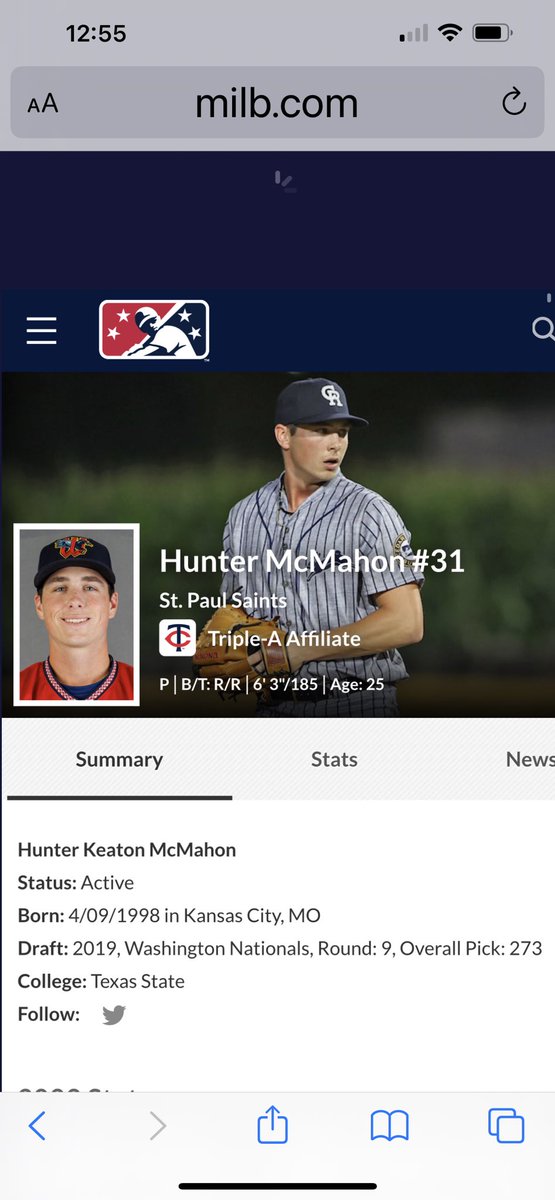 StaleyBaseball's tweet photo. 2016 Staley Baseball Alum, Hunter McMahon, was promoted from AA to AAA in the Minnesota Twins organization on 8/31.  Hunter, a RHP, is knocking on the door to the Major Leagues.  Keep climbing Hunter!!! @SHSFalcons @StaleyNews @N2SportsStaley https://t.co/4thOoUoGla