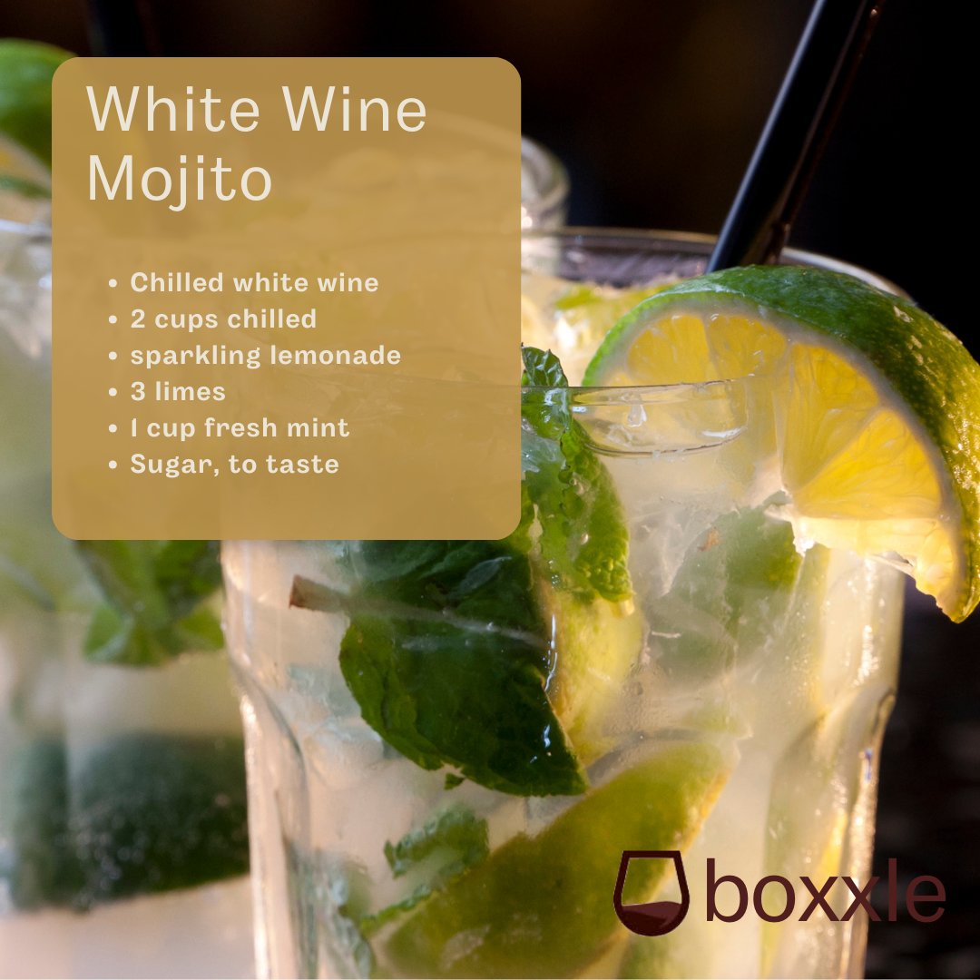 Boxxle's tweet image. Seeking a fresh #cocktail recipe to cap off the #summer? 🍹 Our recommendation: the White Wine Mojito from @thespruceeats. Craft this delightful drink using chilled white wine straight from your Boxxle. Experiment with the #recipe and share your thoughts with us!