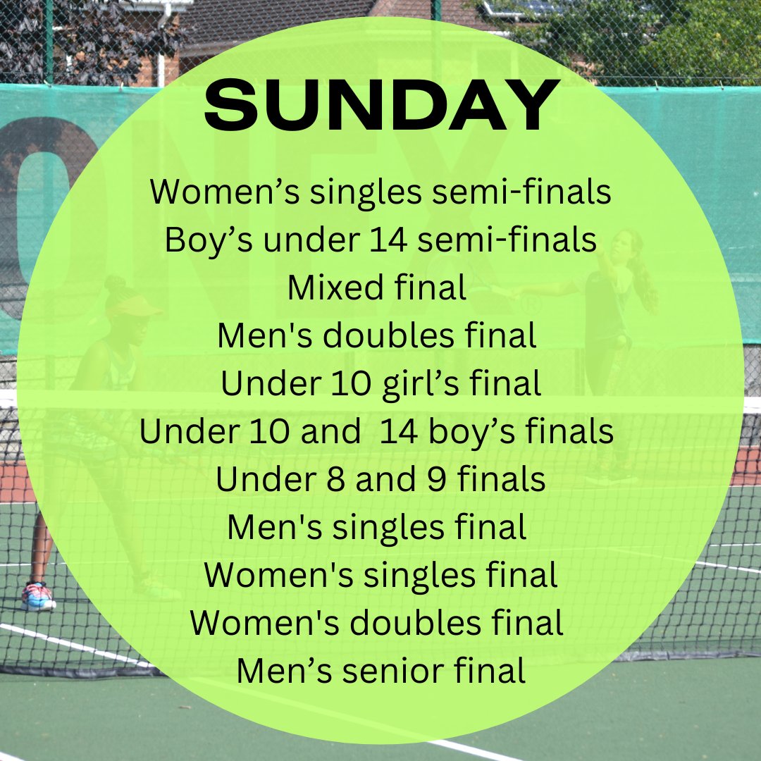 CLUB CHAMPIONSHIP THIS WEEKEND!

Don't miss out on semi-final and finals action. 

There are some really incredible match-ups which means very exciting matches. Come along and support the players.

The bar and cafe will be open and we have the launch of Padel on Saturday.