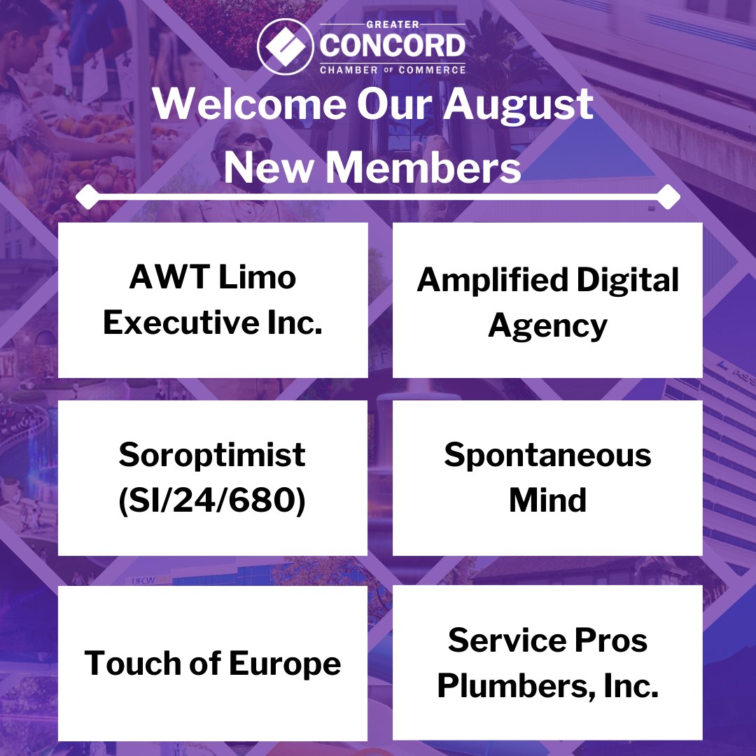 Welcome to our August new members!
AWT Limo Executive
Amplified Digital Agency
Soroptimist (SI/24/680)
Spontaneous Mind
Touch of Europe
Service Pros Plumbers, Inc.