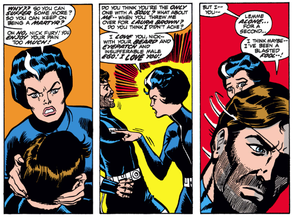 MarvelADay's tweet photo. #Cap153 #MarvelADay Finally Val shows up and gives Nick the tough love that he really needed to get the proper perspective on the situation. On the other hand, Nick dated Laura briefly in Nick Fury #10, which was like 3.5 years ago, so maybe Val is being Klingonesque here. PMB https://t.co/2UYUgWMQqb