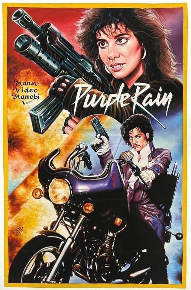 A bootleg African movie poster for Purple Rain 🤣 I'm not sure they saw the same movie the rest of us saw 🤣 #Prince #PurpleRain