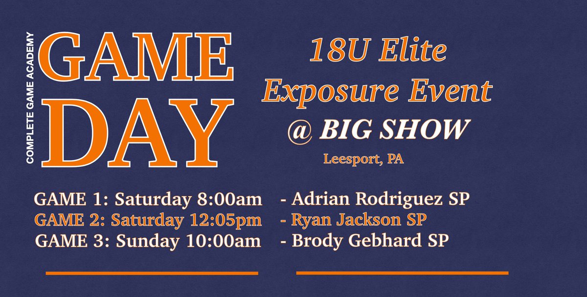 CGAcademyllc's tweet photo. See everyone at @bigshowsports this weekend for the 18u exposure event! 

#completegameacademy #becomplete https://t.co/K27svRyIV7