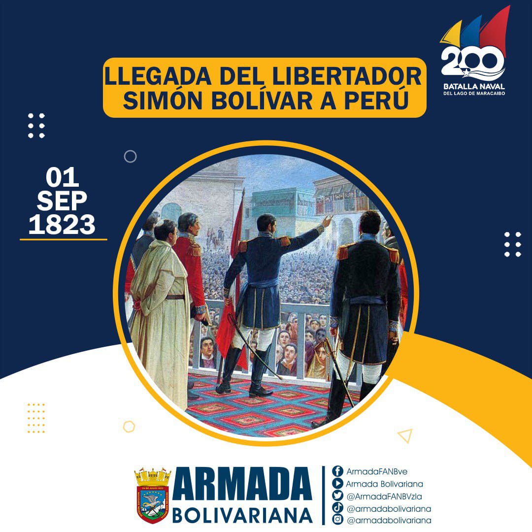 ArmadaFANBVzla's tweet photo. #01Sep En 1823, El Libertador Simón Bolívar, entra a Lima-Perú, tras su victoria en la Campaña del Sur. Su espada nunca dominó, nunca conquistó, solo le llevó la mayor de las felicidades a los Pueblos: su Libertad. 

#VenezuelaPotenciaAgraria
#SoyBicentenario https://t.co/RYR8aexOkT